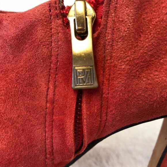 Pour La Victoire Orange Red Suede Peep Toe Platform High Heel Bootie Size 9.5 - Picture 14 of 15